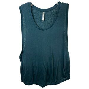 Fabletics Large Top Muscle Tank Teal Burnout Sleeveless Hippie Athletic 1777